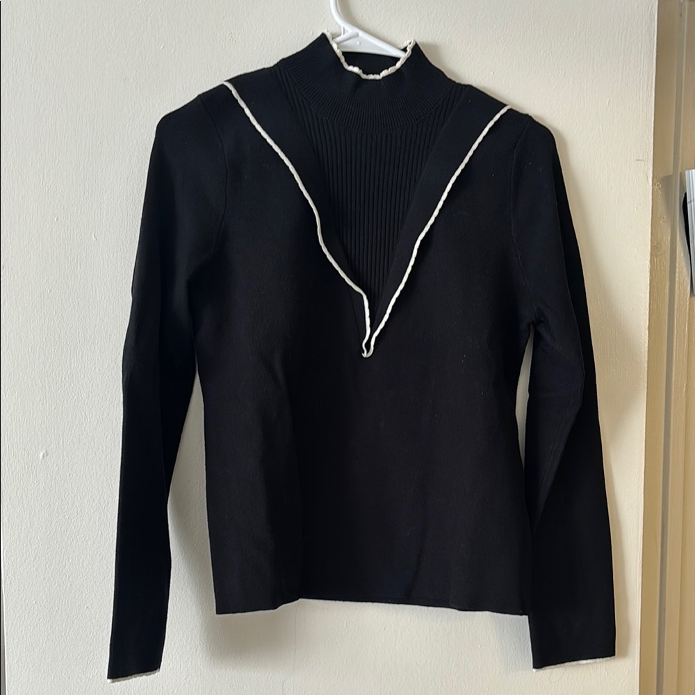 Chic Black Top with White Accent
